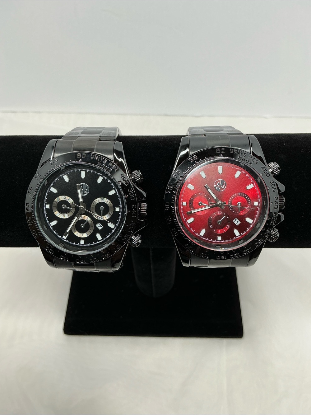 AJ’S Men’s 42mm Stainless Steel Watch Set — Black and Red